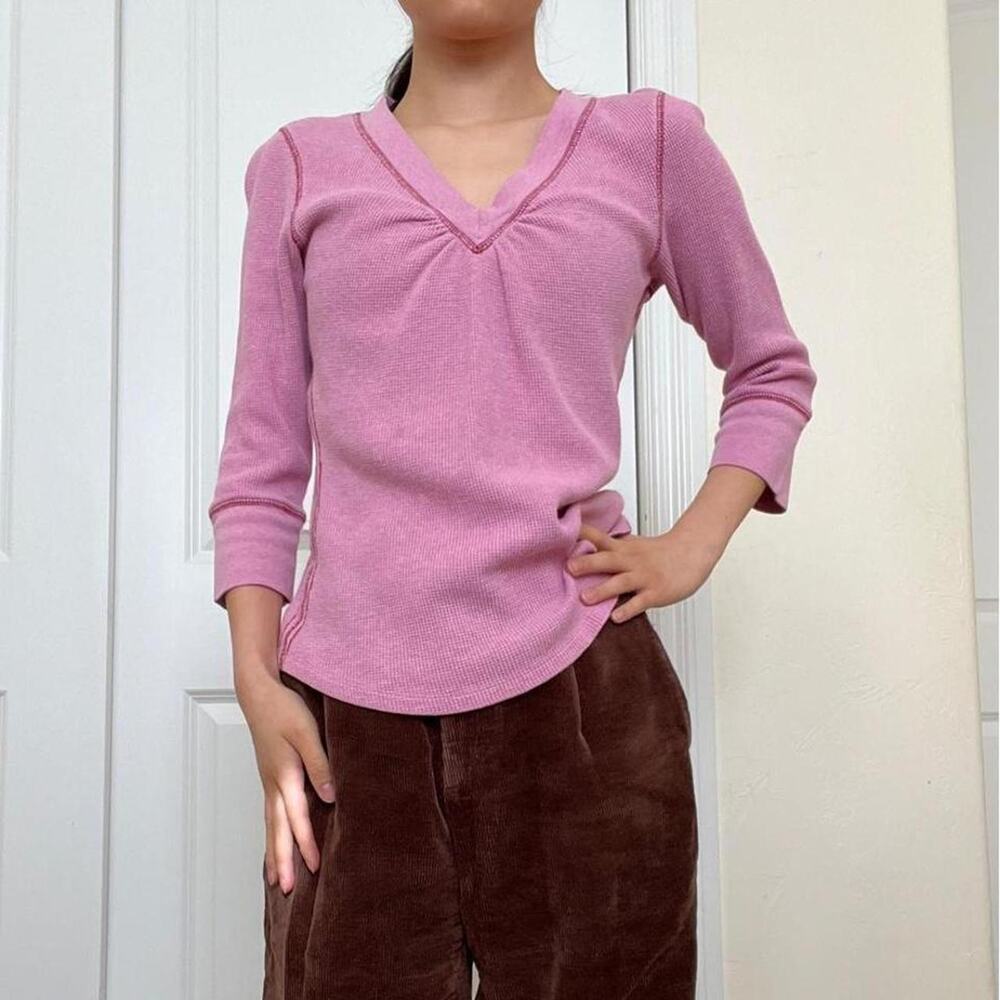Pink Eddie Bauer Cotton Waffle Knit 3/4 Sleeve M